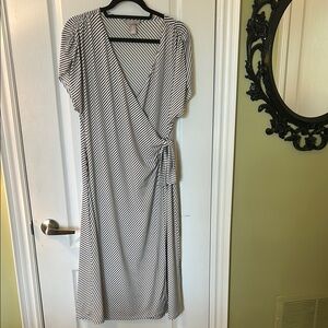 H&M Silver Sheath Midi Dress V-Neck Flutter Sleeves